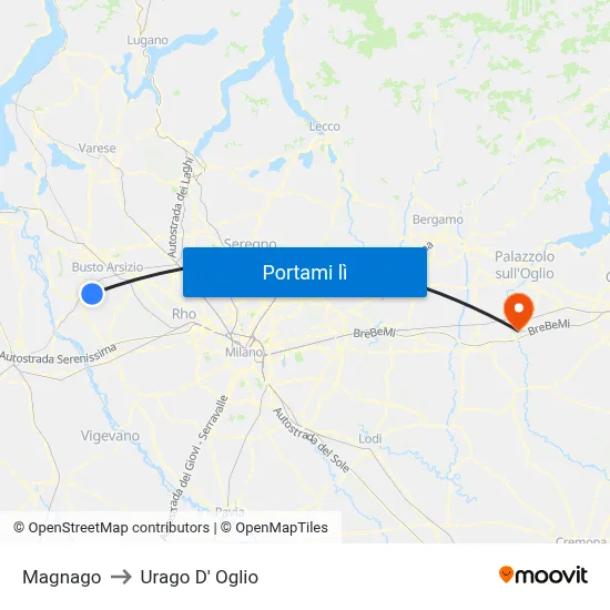 Magnago to Urago D' Oglio map