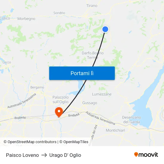 Paisco Loveno to Urago D' Oglio map