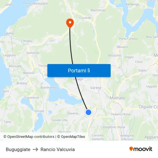 Buguggiate to Rancio Valcuvia map