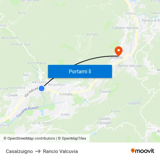 Casalzuigno to Rancio Valcuvia map