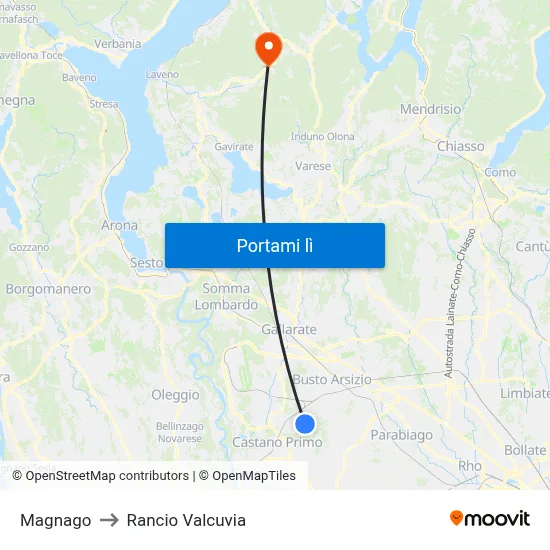 Magnago to Rancio Valcuvia map