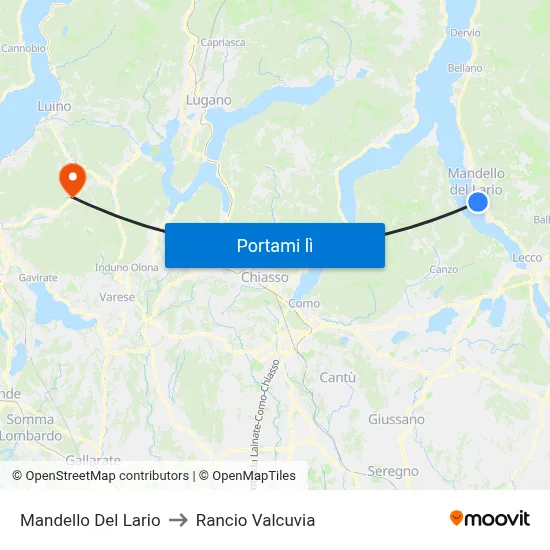 Mandello Del Lario to Rancio Valcuvia map