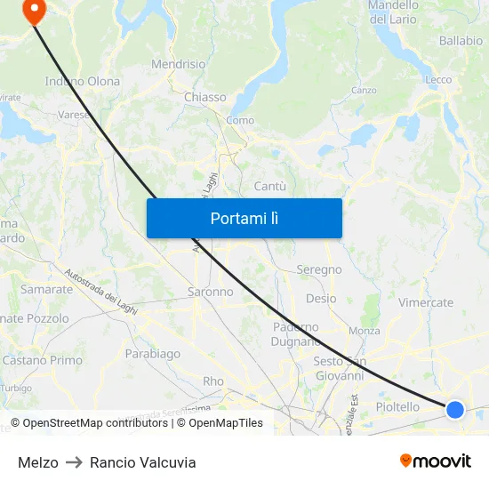Melzo to Rancio Valcuvia map