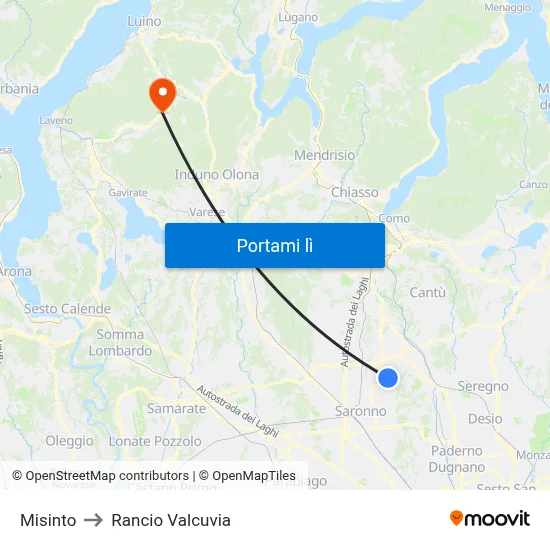 Misinto to Rancio Valcuvia map