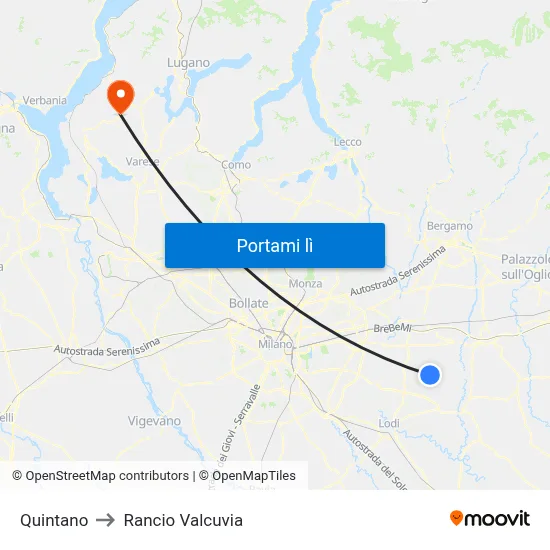 Quintano to Rancio Valcuvia map