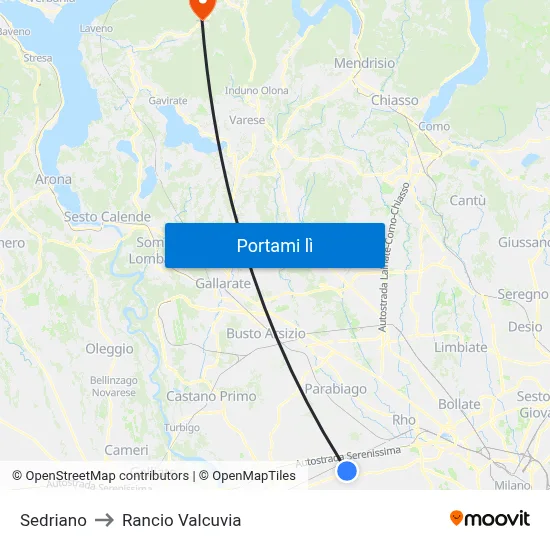 Sedriano to Rancio Valcuvia map