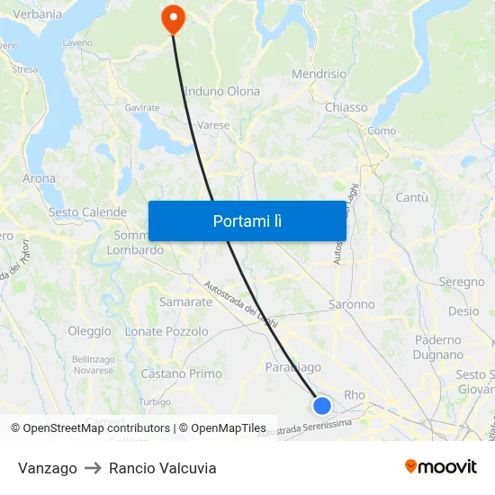 Vanzago to Rancio Valcuvia map