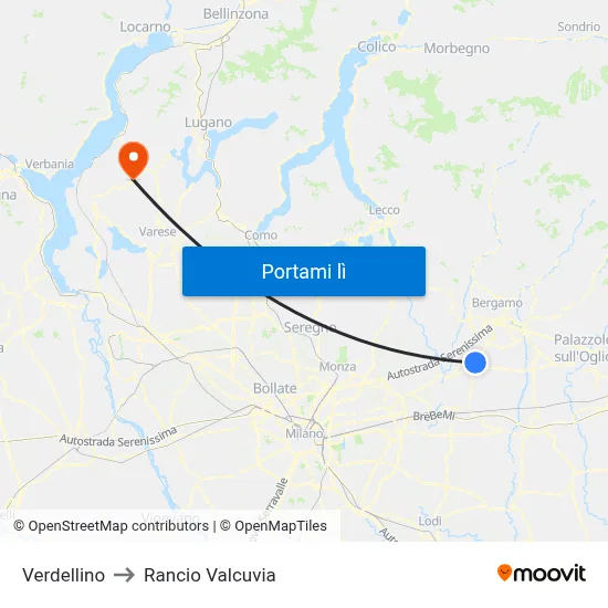 Verdellino to Rancio Valcuvia map