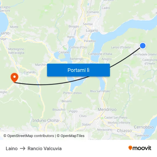 Laino to Rancio Valcuvia map