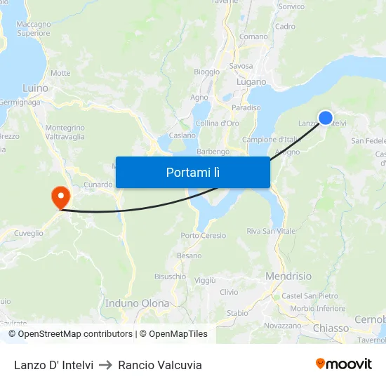 Lanzo D' Intelvi to Rancio Valcuvia map