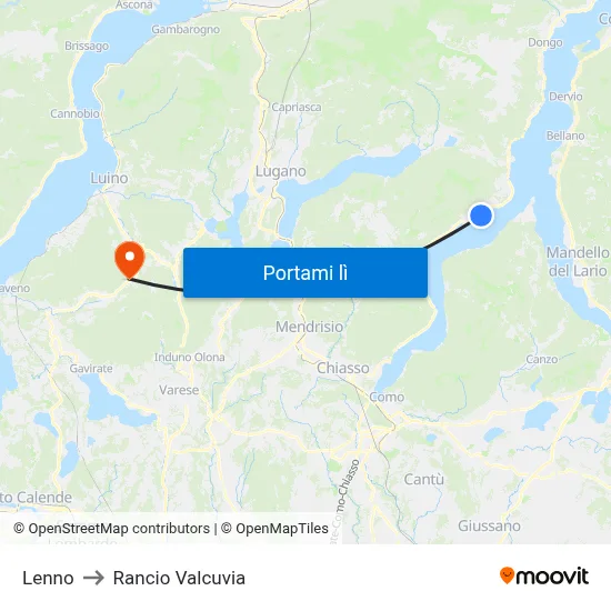 Lenno to Rancio Valcuvia map