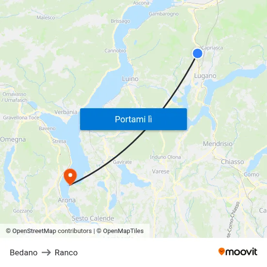 Bedano to Ranco map