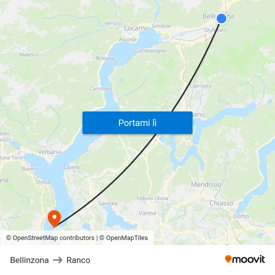 Bellinzona to Ranco map