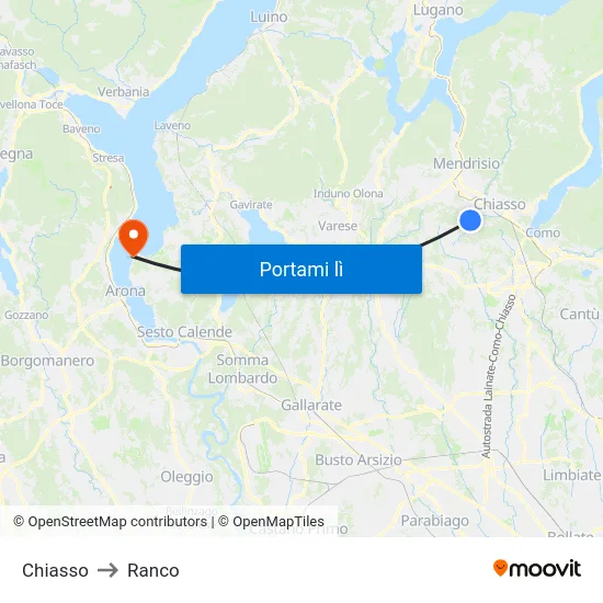 Chiasso to Ranco map