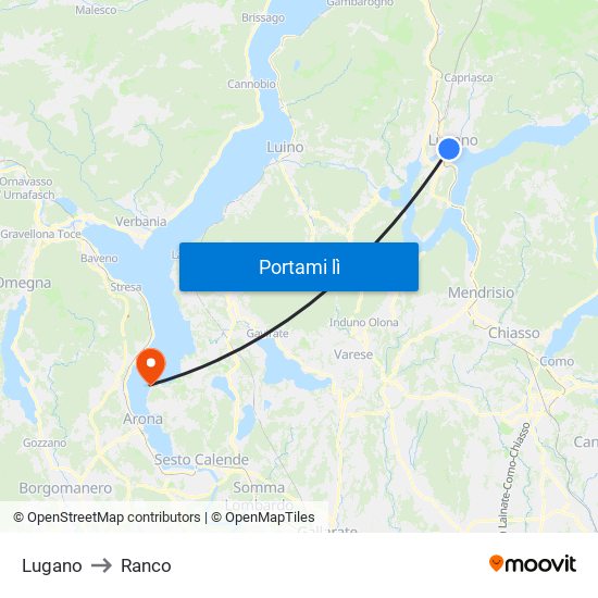 Lugano to Ranco map