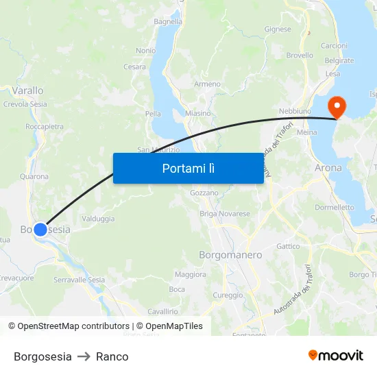 Borgosesia to Ranco map