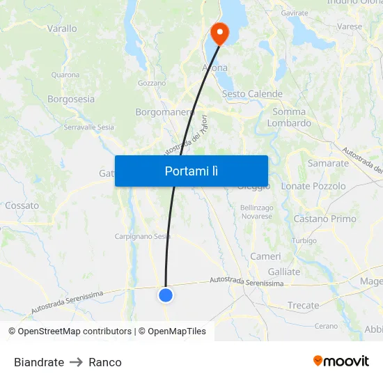 Biandrate to Ranco map