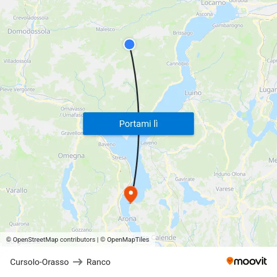 Cursolo-Orasso to Ranco map