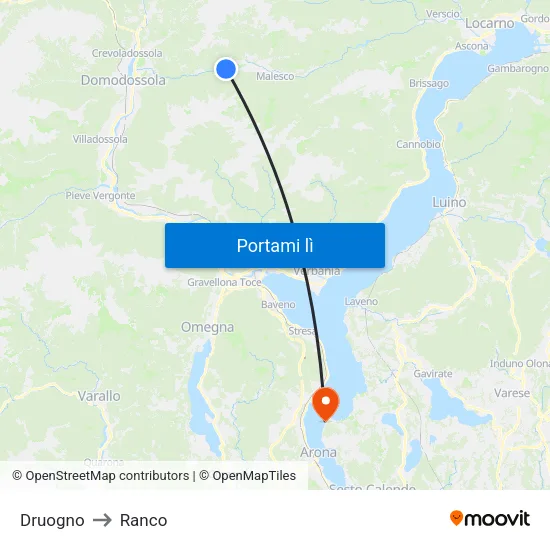 Druogno to Ranco map