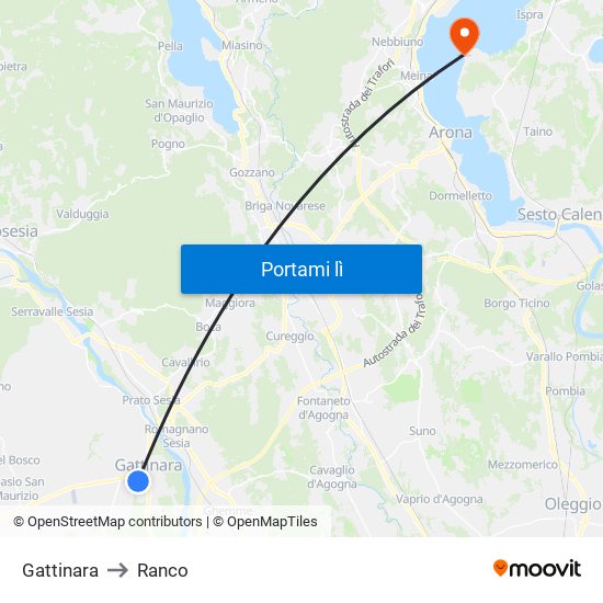 Gattinara to Ranco map