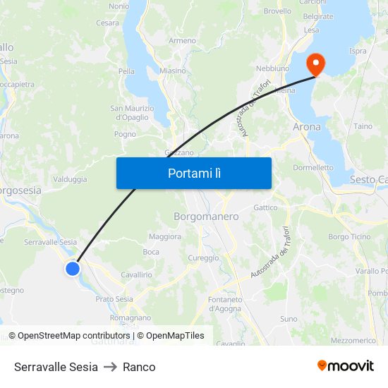Serravalle Sesia to Ranco map