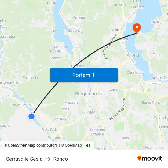 Serravalle Sesia to Ranco map