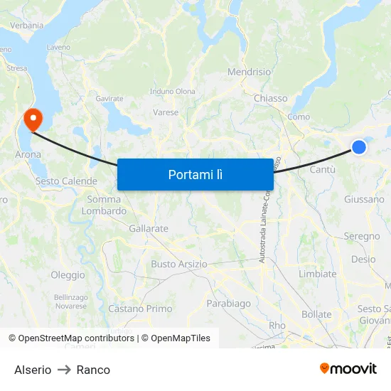 Alserio to Ranco map
