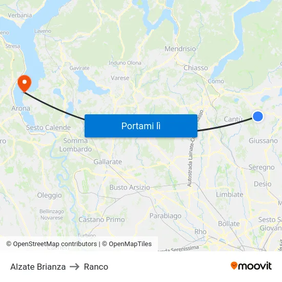 Alzate Brianza to Ranco map