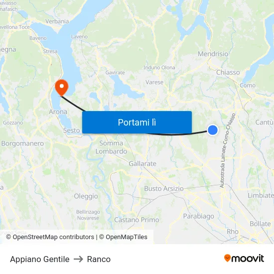 Appiano Gentile to Ranco map
