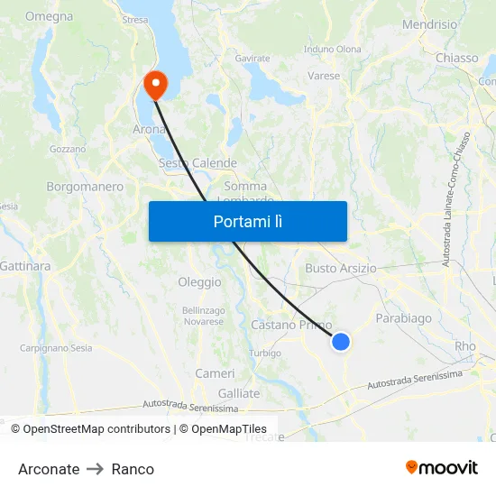 Arconate to Ranco map