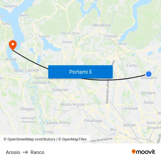 Arosio to Ranco map