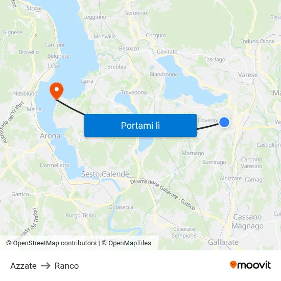 Azzate to Ranco map