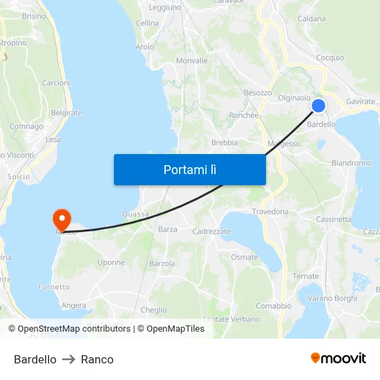 Bardello to Ranco map