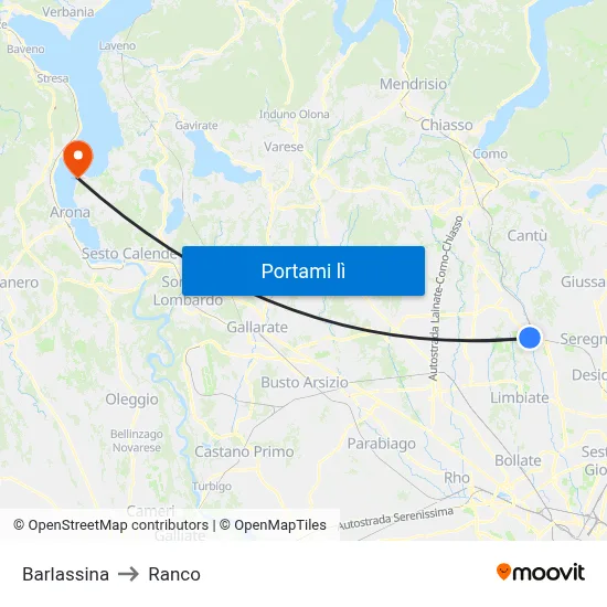 Barlassina to Ranco map