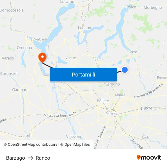 Barzago to Ranco map