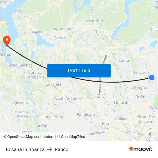 Besana In Brianza to Ranco map
