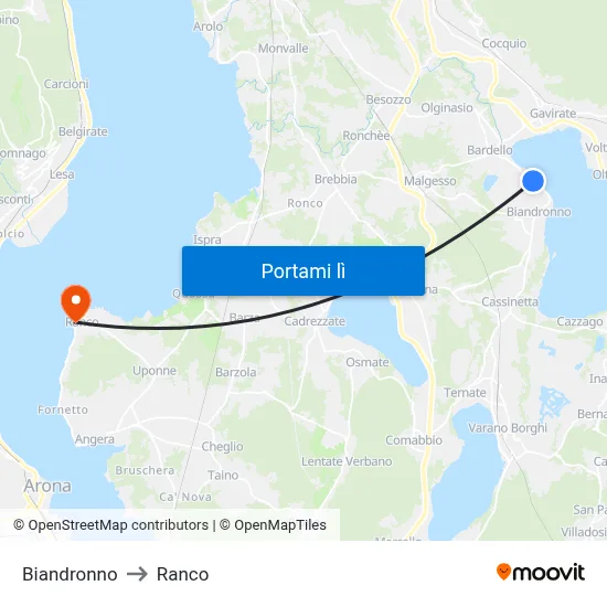 Biandronno to Ranco map