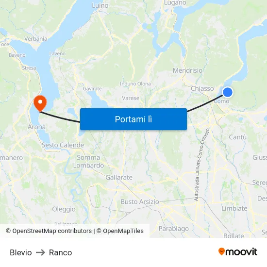 Blevio to Ranco map
