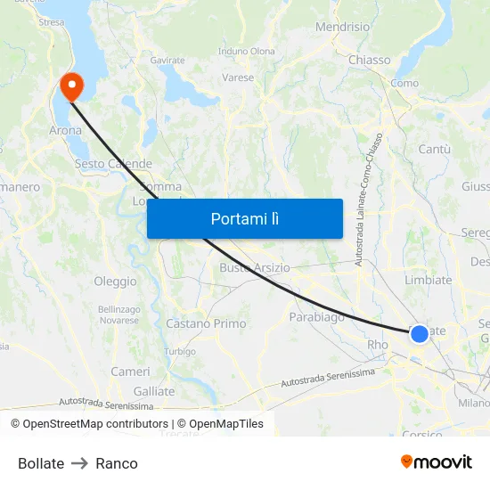 Bollate to Ranco map