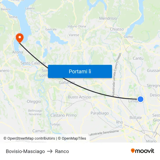 Bovisio-Masciago to Ranco map
