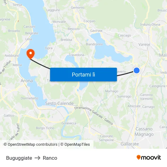 Buguggiate to Ranco map