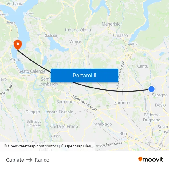 Cabiate to Ranco map