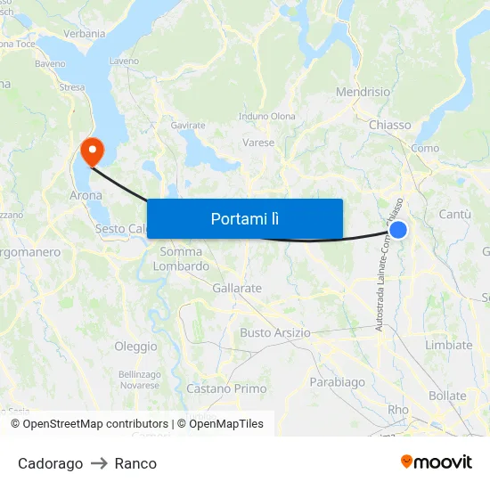 Cadorago to Ranco map