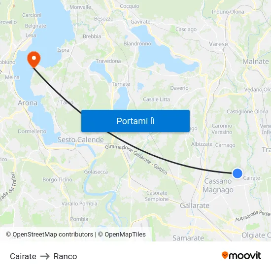 Cairate to Ranco map