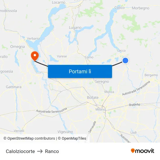 Calolziocorte to Ranco map