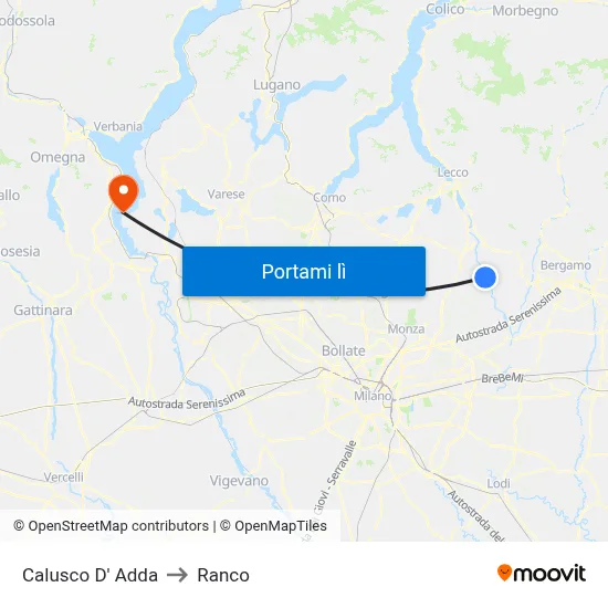 Calusco D' Adda to Ranco map