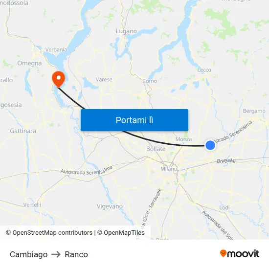 Cambiago to Ranco map