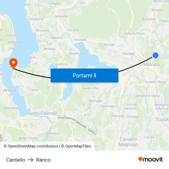 Cantello to Ranco map