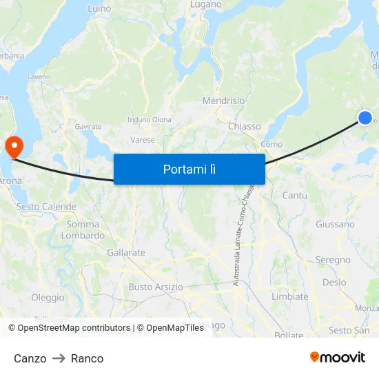 Canzo to Ranco map