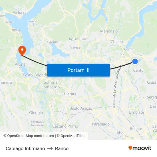 Capiago Intimiano to Ranco map